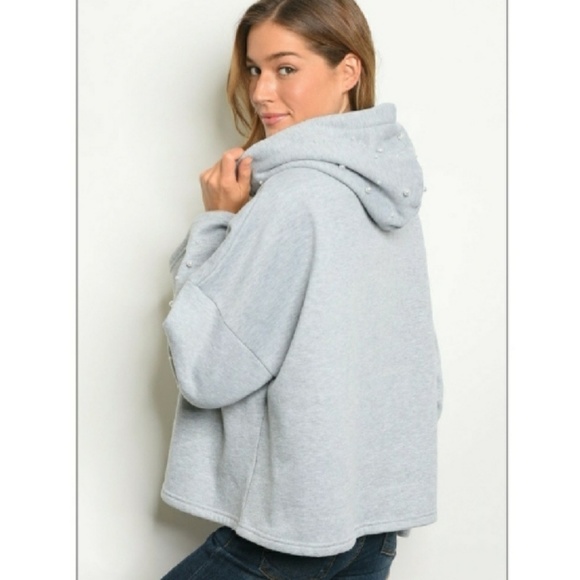 Pearl Studded Hooded Sweatshirt Fleece Lined - Picture 4 of 8